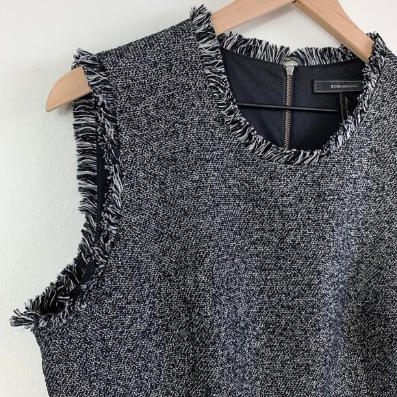 BCBGMAXAZRIA Ruffle Zip Up Marbled Fringe Black Vest Top Shirt – Large - Picture 9 of 15
